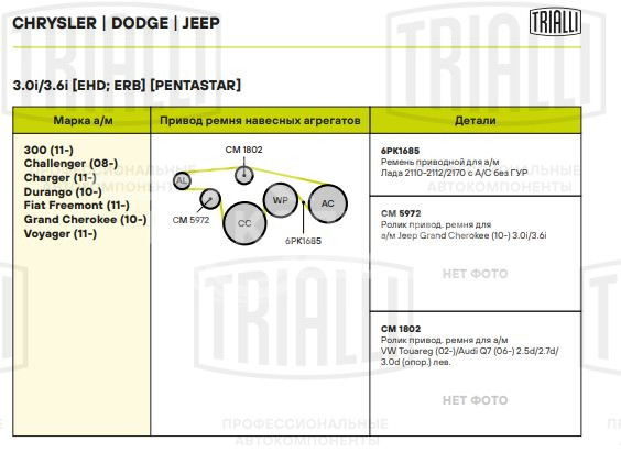 Ролик приводного ремня для автомобилей SsangYong Kyron (05-)/Actyon (05-) 2.0XDi/VW Touareg (02-)/Audi Q7 (06-) 2.5TDi/2.7TDi/3.0TDI /Mercedes Sprinter (00-)/M W164 (05-) (опорный)
