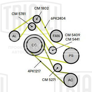 Ролик приводного ремня для автомобилей SsangYong Kyron (05-)/Actyon (05-) 2.0XDi/VW Touareg (02-)/Audi Q7 (06-) 2.5TDi/2.7TDi/3.0TDI /Mercedes Sprinter (00-)/M W164 (05-) (опорный)