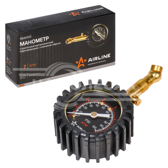 Манометр стрелочный металл. 7АТМ диам. 50мм обрезин. с клапаном сброса PRO