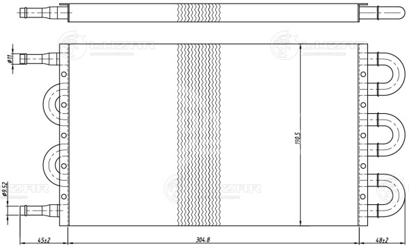 Радиатор масляный дополнительный АКПП для автомобилей с двиг. 1.8L-2.5L (сердц. 305*190*19) (универсальный)