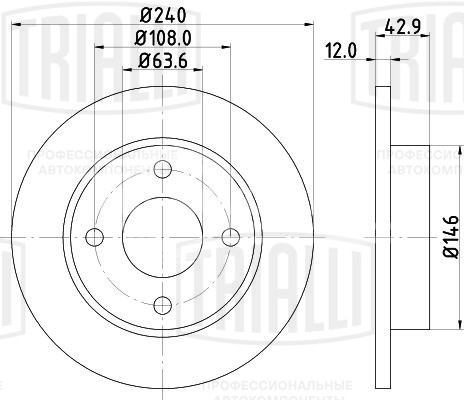 Диск тормозной передний для автомобилей Ford Fiesta (96-) / Mazda 121 (96-) d=240