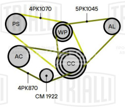 Ролик привод. ремня для автомобилей Toyota Land Cruiser 100 (98-) 4.2d [HD] / Land Cruiser 90 (96-) 3.4i [VZ]/4Runner (95-)/Hilux (97-) 2.7i/3.4i [RZ] (натяжной) компрессора кондиционера без висконагревателя (CM 1922)