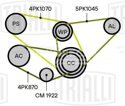 Ролик привод. ремня для автомобилей Toyota Land Cruiser 100 (98-) 4.2d [HD] / Land Cruiser 90 (96-) 3.4i [VZ]/4Runner (95-)/Hilux (97-) 2.7i/3.4i [RZ] (натяжной) компрессора кондиционера без висконагревателя (CM 1922)