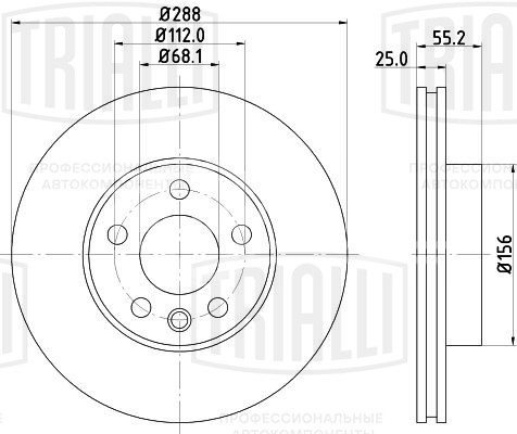 Диск тормозной передний для автомобилей Ford Galaxy (95-) / VW Sharan (95-) d=288