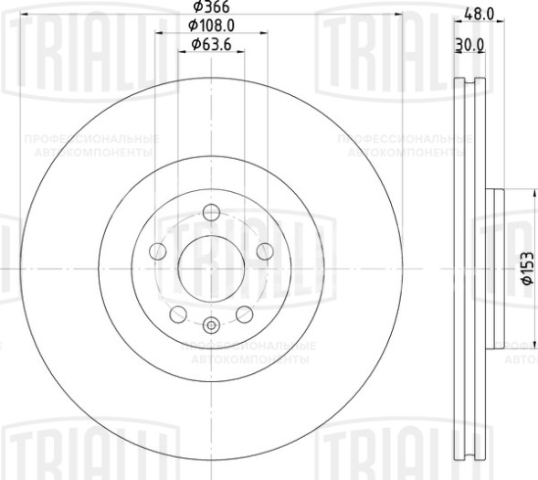 Диск тормозной передний для автомобилей Volvo XC60 (17-) / S60 (19-) / XC90 (15-) / V90 (16-) d=366 окрашенный
