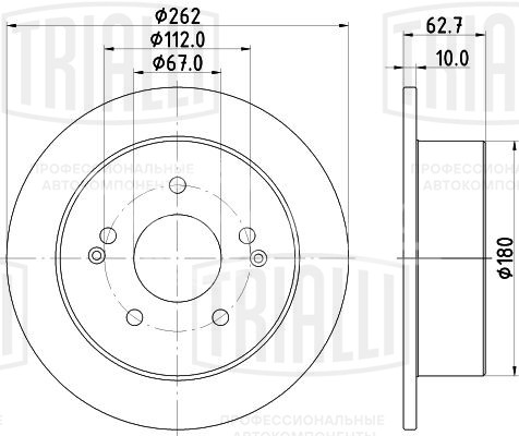 Диск тормозной задний для автомобилей SsangYong Actyon (10-) / Korando (10-) d=262