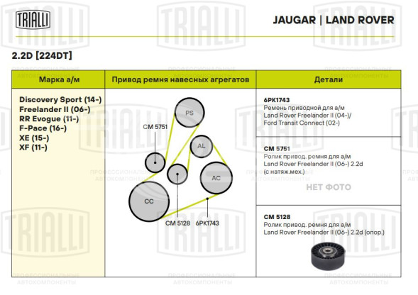 Ролик приводного ремня для автомобилей Land Rover Freelander II (06-) 2.2d (опорный)