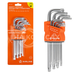 Набор Г-образных ключей TORX инбус с отв. 9 предметов (Т10, Т15, Т20, Т25, Т27, Т30, Т40, Т45, Т50) пласт.подвес