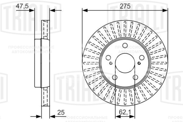 Диск тормозно передний для автомобилей Toyota Mark II/Chaser/Cresta X100 (96-) d=275 окрашенный