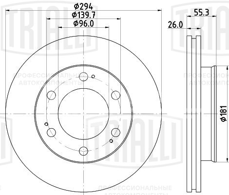 Диск тормозной передний для автомобилей SsangYong Rexton (02-) d=294 (для автомобилей без ABS)