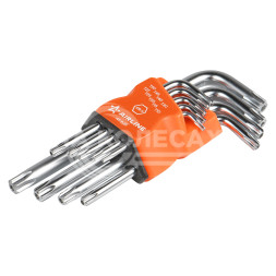 Набор Г-образных ключей TORX инбус с отв. коротких 9 предметов (Т10, Т15, Т20, Т25, Т27, Т30, Т40, Т45, Т50) пласт.подвес