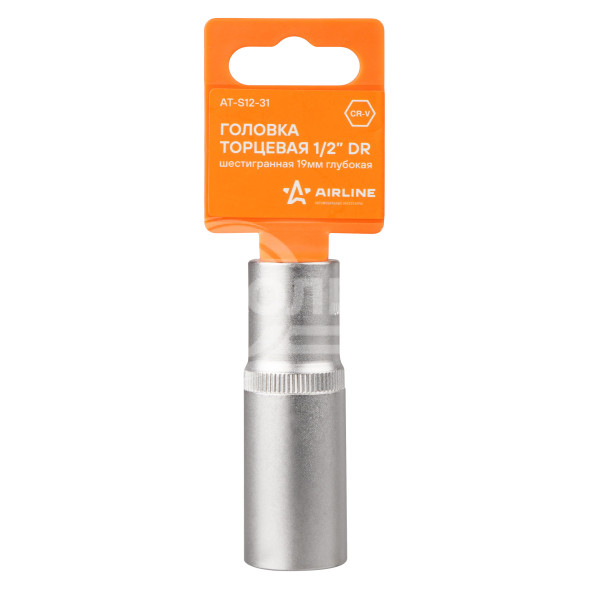 Головка торцевая 1/2&quot; DR шестигранная 19мм глубокая пласт. подвес