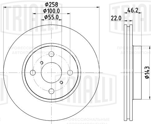 Диск тормозной для автомобилей Toyota Yaris (05-) передний d=258
