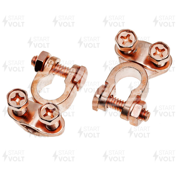 Клеммы АКБ в комплекте латунь, прижимная планка до 50 мм Asia type 3