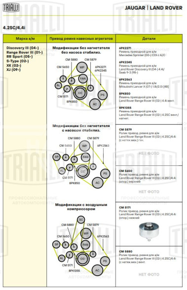 Ролик привод. ремня для автомобилей Land Rover Range Rover III (02-) 4.2SC/4.4i (опорный) расположен снизу