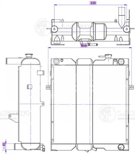 Радиатор охл. для экскаваторов-погрузчиков Komatsu WB93R/S-5; WB97R/S-5 с дв. SAA4D104E-1