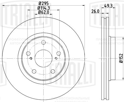 Диск тормозной передний для автомобилей Toyota Corolla (06-) / Auris (06-) / Avensis (09-) d=295 окрашенный