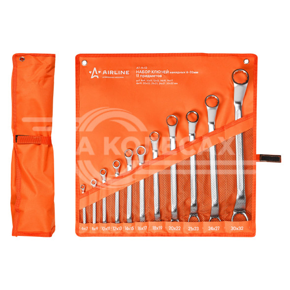 Набор ключей накидных с изгибом 11 предм. (6*7,8*9,10*11,12*13,14*15,16*17,18*19,20*22,21*23,24*27,30*32мм) сумка PRO