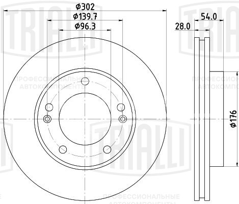 Диск тормозной для автомобилей Kia Sorento (02-) передний d=302