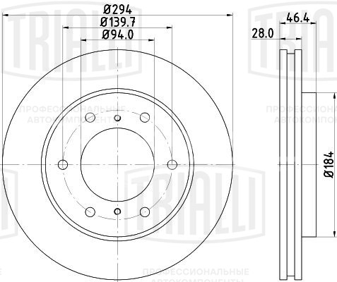Диск тормозной для автомобилей Mitsubishi L200 (07-) / Pajero Sport II (08-) передний d=294
