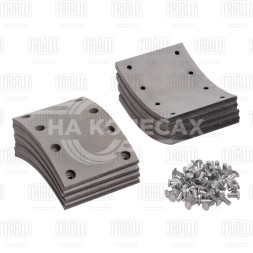 Накладка тормозной колодки для автомобилей КАМАЗ 5511, 53215, 65115, ремонтный комплект 8 шт. R0 с заклепками 140х188