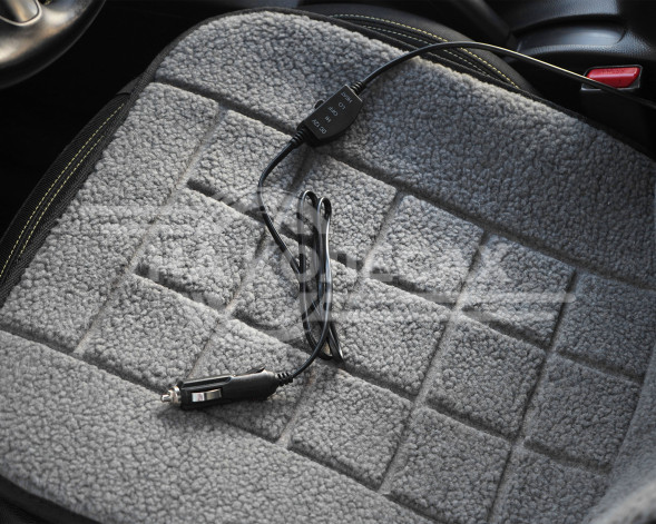 Накидка с подогревом на переднее сиденье 12 В, 35/45Вт, 100*50 см, искусств.мех, серая