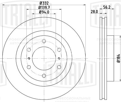 Диск тормозной для автомобилей Mitsubishi Pajero IV (06-) передний d=332