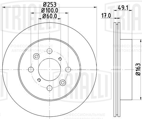 Диск тормозной передний для автомобилей Suzuki Ignis (03-) / Wagon R (00-) d=253