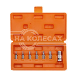 Набор бит вставок TORX 3/8&quot; 30мм с держателем бит 1/2&quot; DR 7 предметов в кейсе