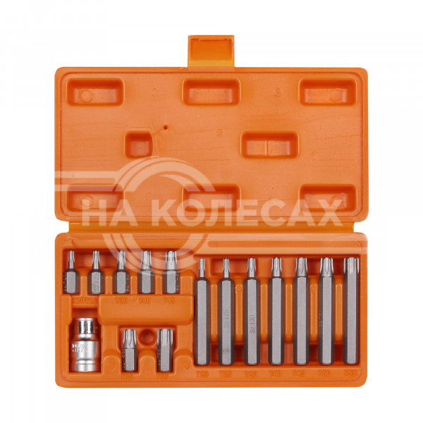 Набор бит вставок TORX 3/8&quot; 30мм и 75мм с держателем бит 1/2&quot; DR 15 предметов в кейсе