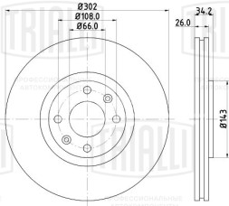 Диск тормозной для автомобилей Peugeot 308 (07-) / 208 (12-) / Citroen C4 (04-) / DS4/DS5 (11-) передний d=302