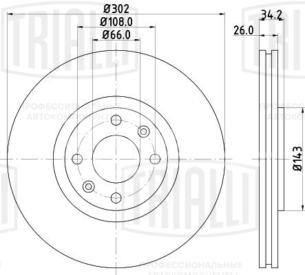 Диск тормозной для автомобилей Peugeot 308 (07-) / 208 (12-) / Citroen C4 (04-) / DS4/DS5 (11-) передний d=302