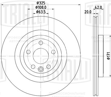 Диск тормозной задний для автомобилей Land Rover Discovery Sport (14-) / RR Velar (17-) d=325 окрашенный