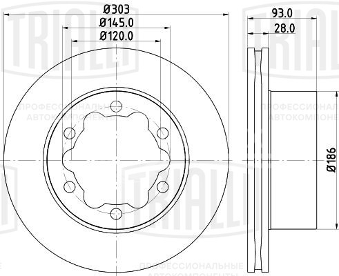 Диск тормозной задний для автомобилей Mercedes Sprinter (06-) / VW Crafter (06-) d=303