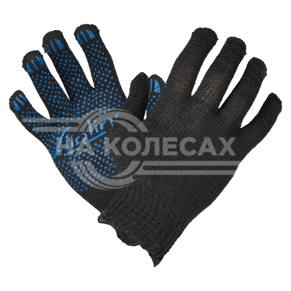 Перчатки трикотажные ХБ с ПВХ покрытием, черные, (к-т 5 пар), 7,5 класс/40г., мод.202ч