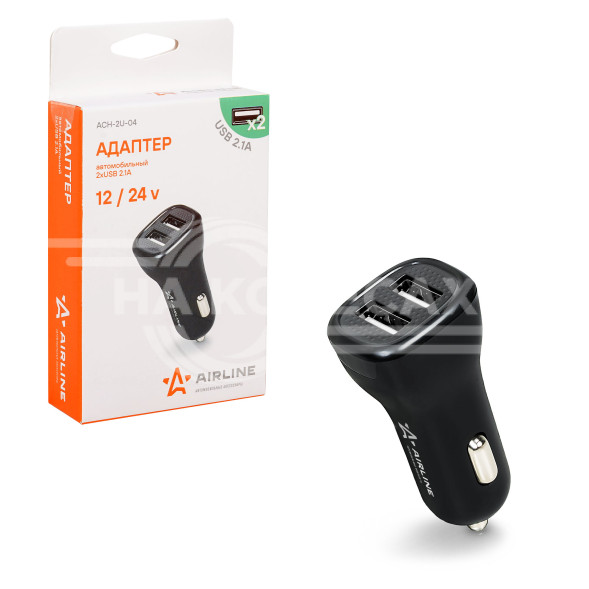 Адаптер автомобильный 2хUSB 2.1А, 12/24В