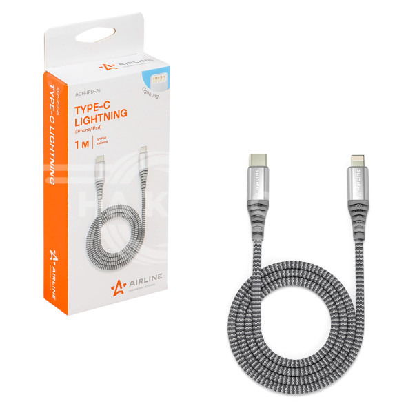 Кабель Type-C - Lightning (Iphone/IPad) поддержка PD 1м, серый нейлоновый
