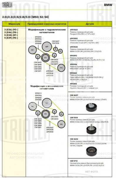 Ролик приводного ремня для автомобилей BMW 5 (E60) (02-) 2.2i/2.5i/3.0i (опорный) (26x75.5) (CM 5104)