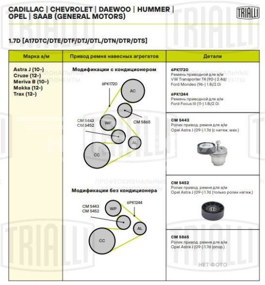 Ролик привод. ремня для автомобилей Opel Astra J (09-) 1.7d (с натяж. мех.) (CM 5443)