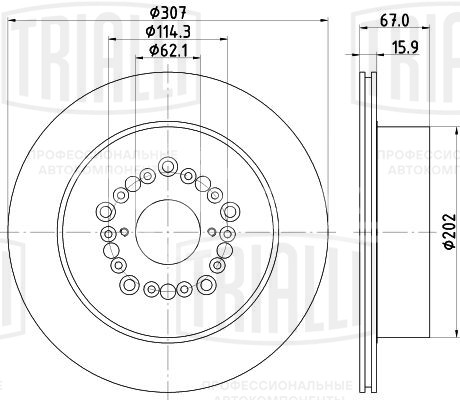 Диск тормозной для автомобилей Toyota Mark II/Chaser/Cresta X100 (96-) задний d=307
