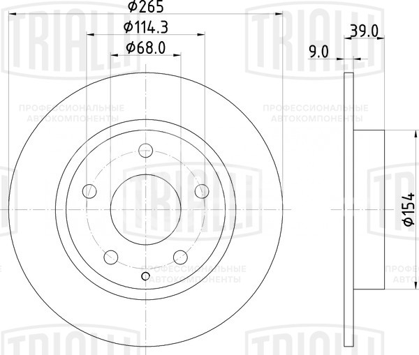 Диск тормозной задний для автомобилей Mazda 3 (13-) d=265
