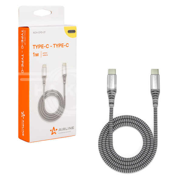 Кабель Type-C - Type-C поддержка PD 1м, серый нейлоновый