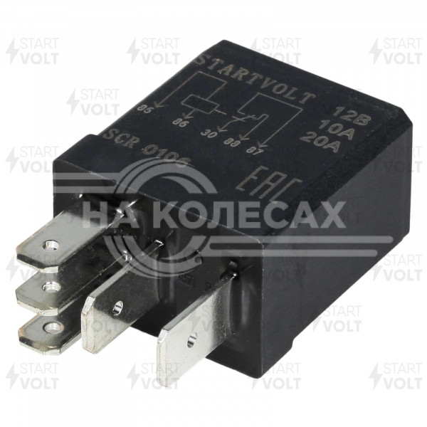 Реле автомобильное 5 контактов 12V 10/20A (без резистора, Т-выступ) универсальное