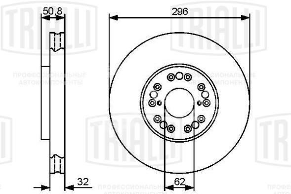 Диск тормозной для автомобилей Toyota Mark II X110 (00-)/Lexus GS (98-)/IS (99-) передний d=296