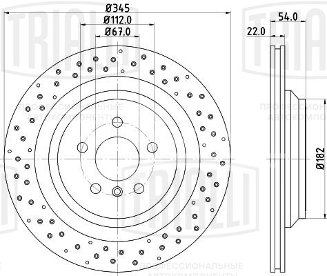 Диск тормозной задний для автомобилей Mercedes GL (X166) (12-) / GLE (W166) (15-) d=345 (перфорированный)