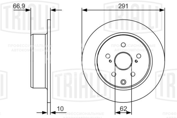 Диск тормозной для автомобилей Toyota Mark II X90 (92-)/X100 (96-) задний d=291