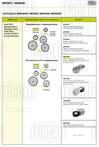 Ролик приводного ремня для автомобилей Nissan Qashqai (13-)/X-Trail (14-) 2.0i (с натяжным механизмом)