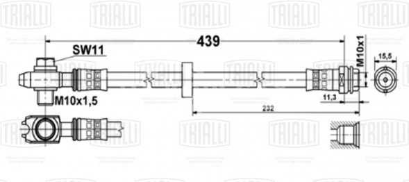 Шланг тормозной передний для автомобилей VW Golf IV (97-)/Skoda Octavia (96-)/A3 (96-) L=450мм