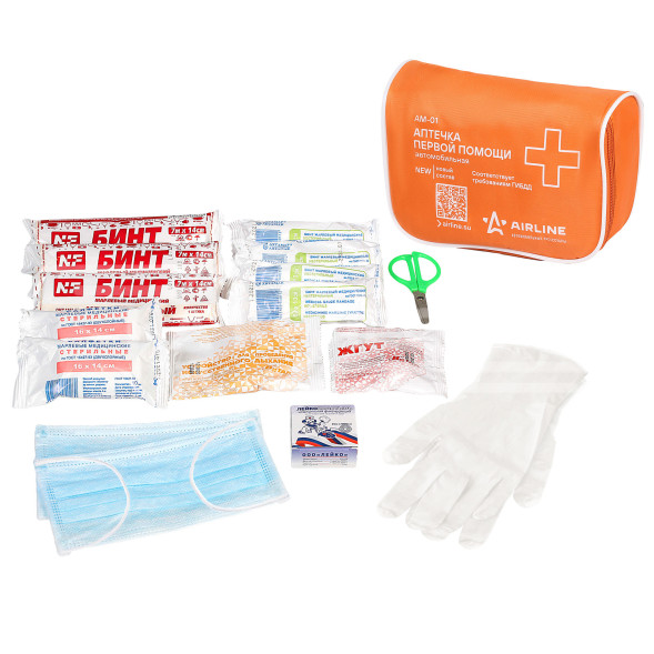 Аптечка автомобильная, состав МЗ РФ 1080н, соотв.треб. ГАИ, текстильный футляр