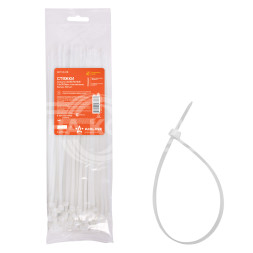 Стяжки (хомуты) кабельные 3,6*250 мм, пластиковые, белые, 100 шт.